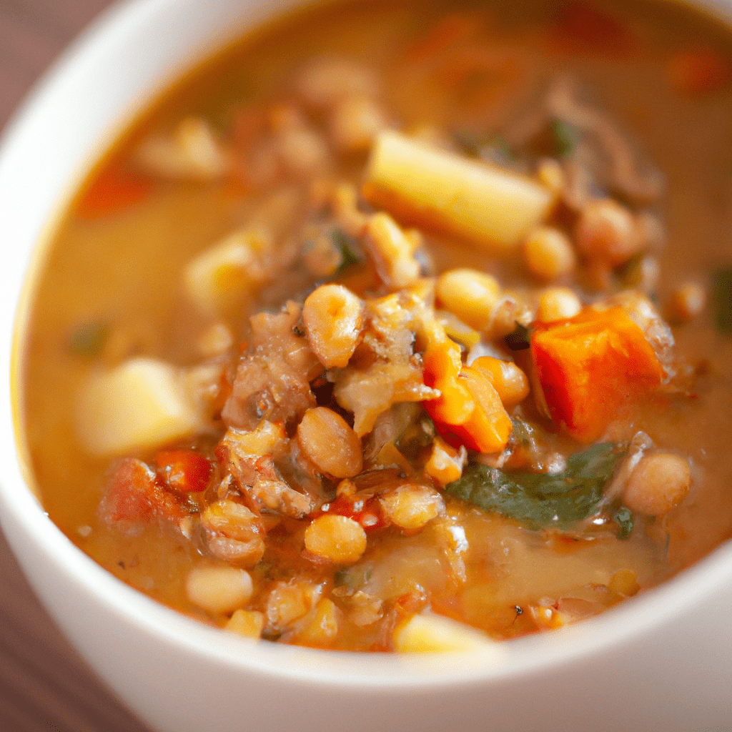 2 - [Photo: A delicious bowl of allergy-friendly vegetable soup made with alternative meat options such as beef or pork, or vegan substitutes like lentils or tofu. Healthy and tasty for everyone, regardless of chicken allergies.]. Sigma 85 mm f/1.4. No text.