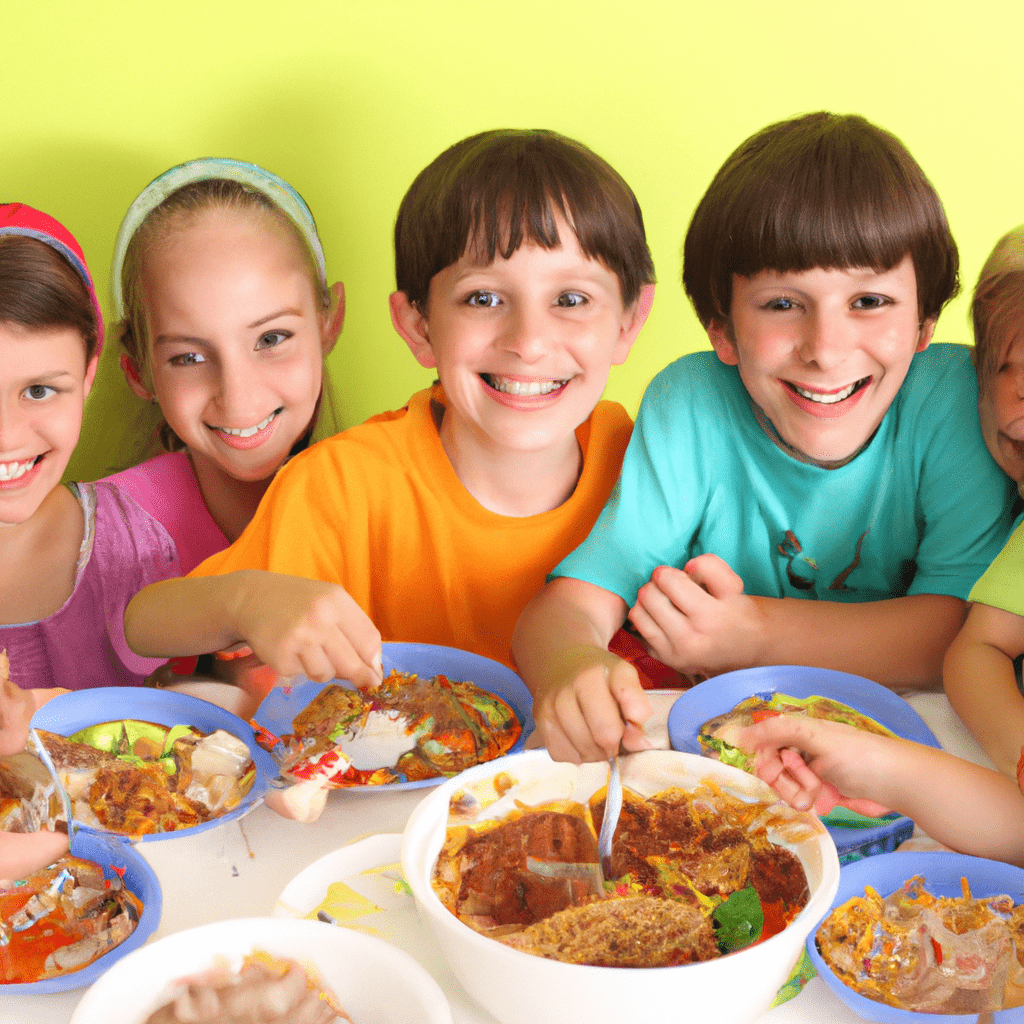 [Photo: A group of children happily enjoying a colorful and nutritious meal together, their faces beaming with excitement.] Canon 50mm f/1.8. No text.. Sigma 85 mm f/1.4. No text.