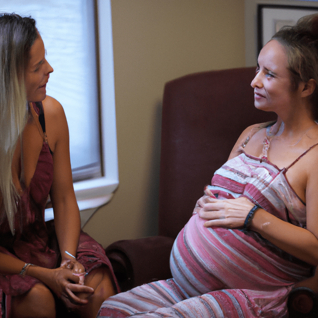 2 - A photo of a pregnant woman having an open and honest conversation with her midwife about her expectations for childbirth. Sigma 85 mm f/1.4. No text.. Sigma 85 mm f/1.4. No text.