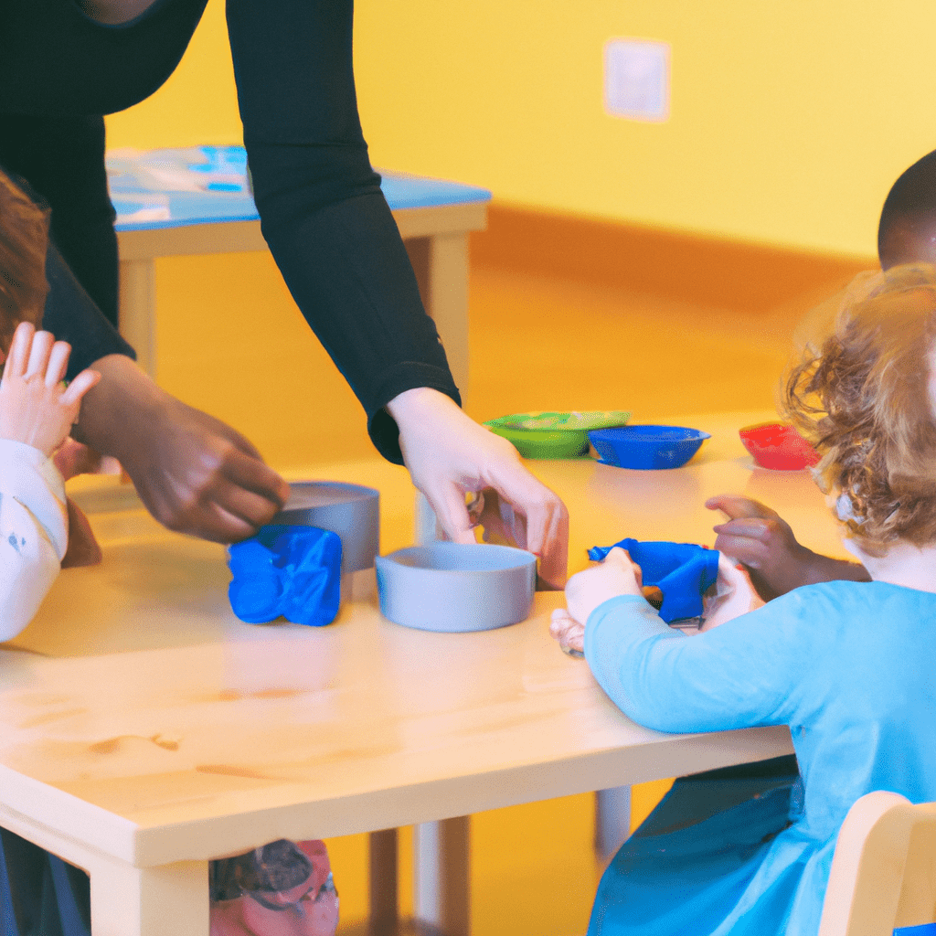 A photograph of a Montessori classroom with children engaged in hands-on learning activities.. Sigma 85 mm f/1.4. No text.