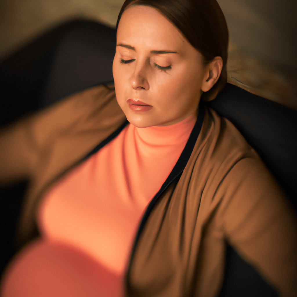 A pregnant woman practicing deep breathing and relaxation techniques. Sigma 85 mm f/1.4. No text.