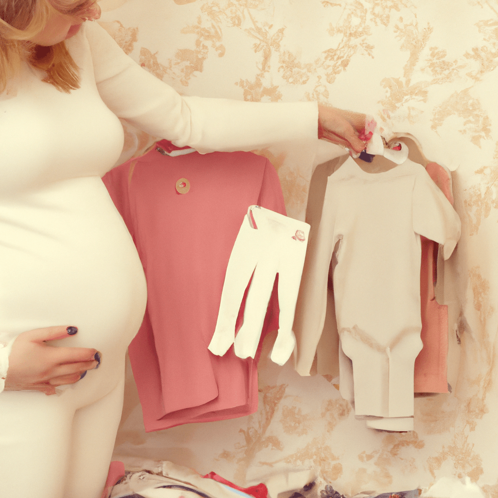 A photo of a pregnant woman choosing comfortable and stylish maternity clothes for her growing belly.. Sigma 85 mm f/1.4. No text.