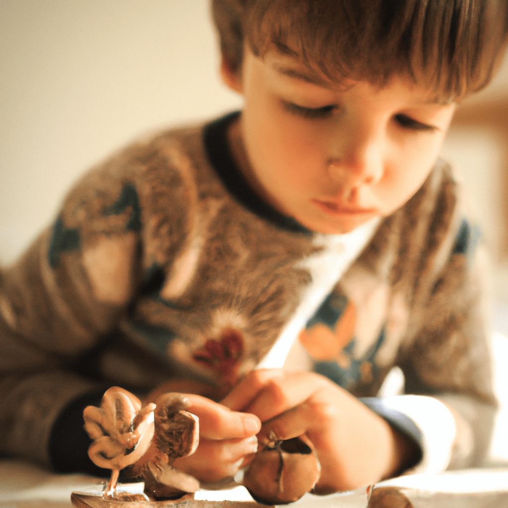 [Child playing with natural toys in a Montessori-inspired bedroom.]. Sigma 85 mm f/1.4. No text.