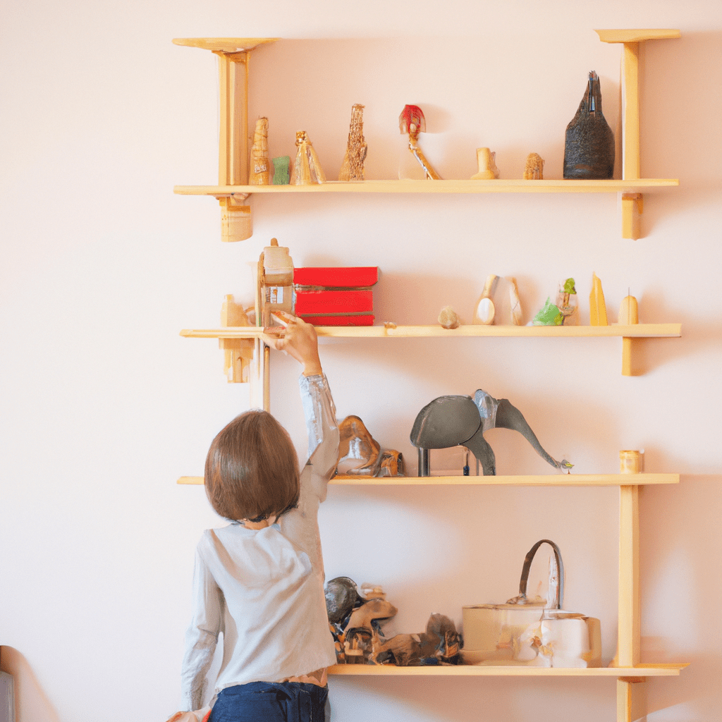 A child arranging open shelves with natural toys in a Montessori-inspired bedroom. Nikon 35mm f/1.8. No text. Sigma 85 mm f/1.4. No text.. Sigma 85 mm f/1.4. No text.