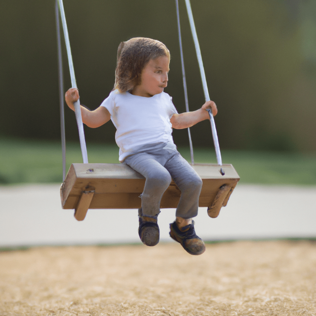 A child exploring their balance and coordination while enjoying a smooth ride on a Montessori wooden swing. Sigma 85mm f/1.4. No text.. Sigma 85 mm f/1.4. No text.