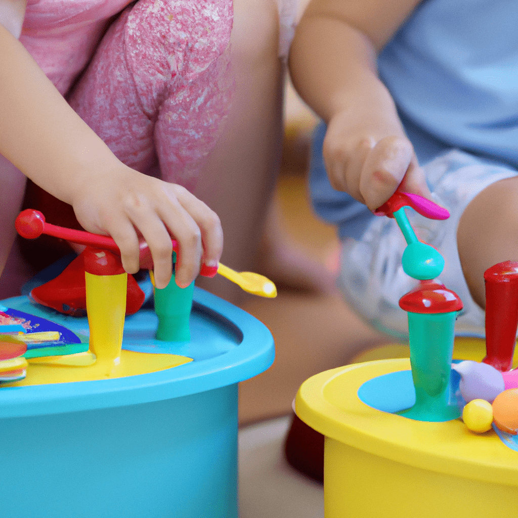 A photo of children sorting and arranging colorful objects, developing their gross motor skills and cognitive abilities.. Sigma 85 mm f/1.4. No text.