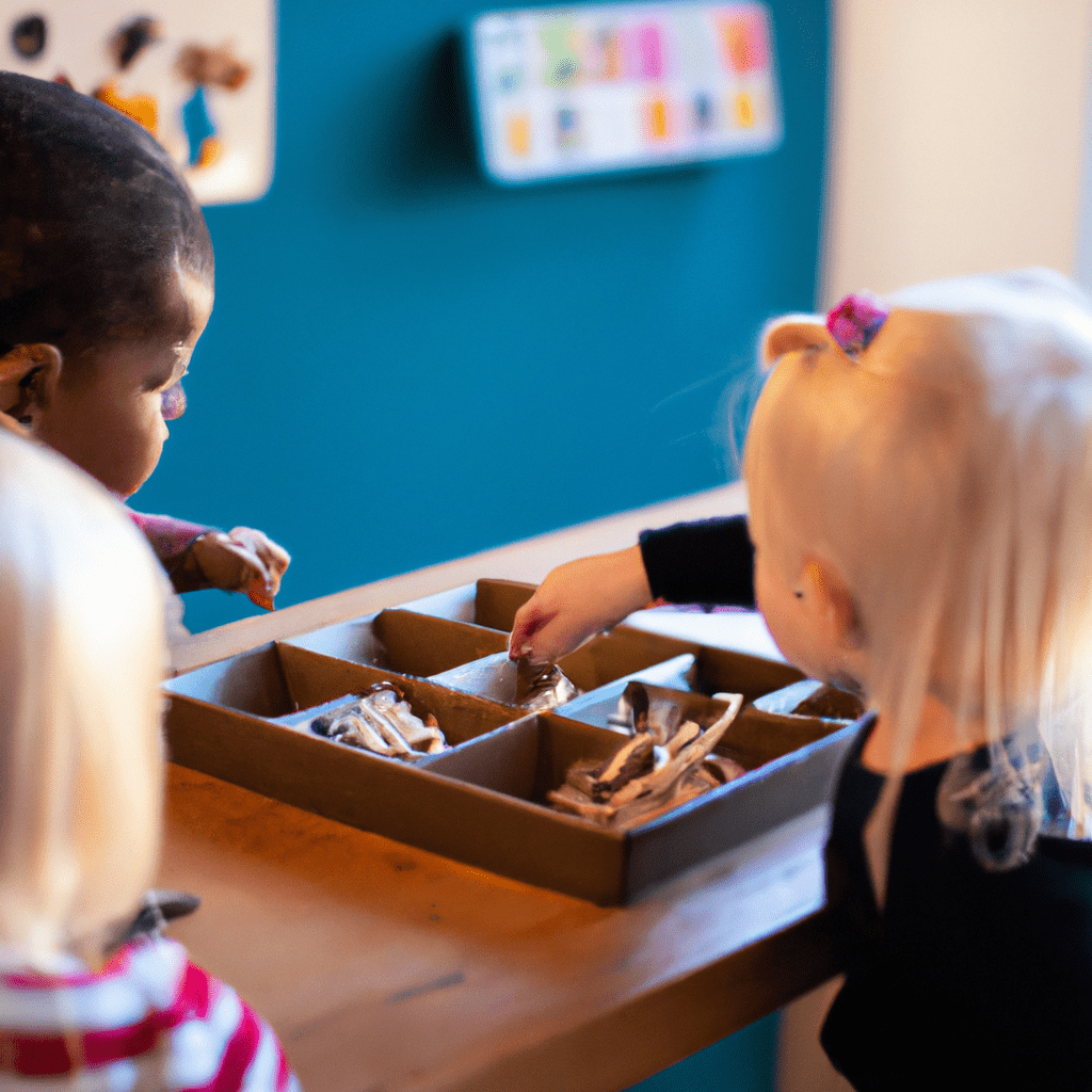 A photo of children exploring cultural materials in a Montessori classroom. Sigma 85mm f/1.4. No text.. Sigma 85 mm f/1.4. No text.