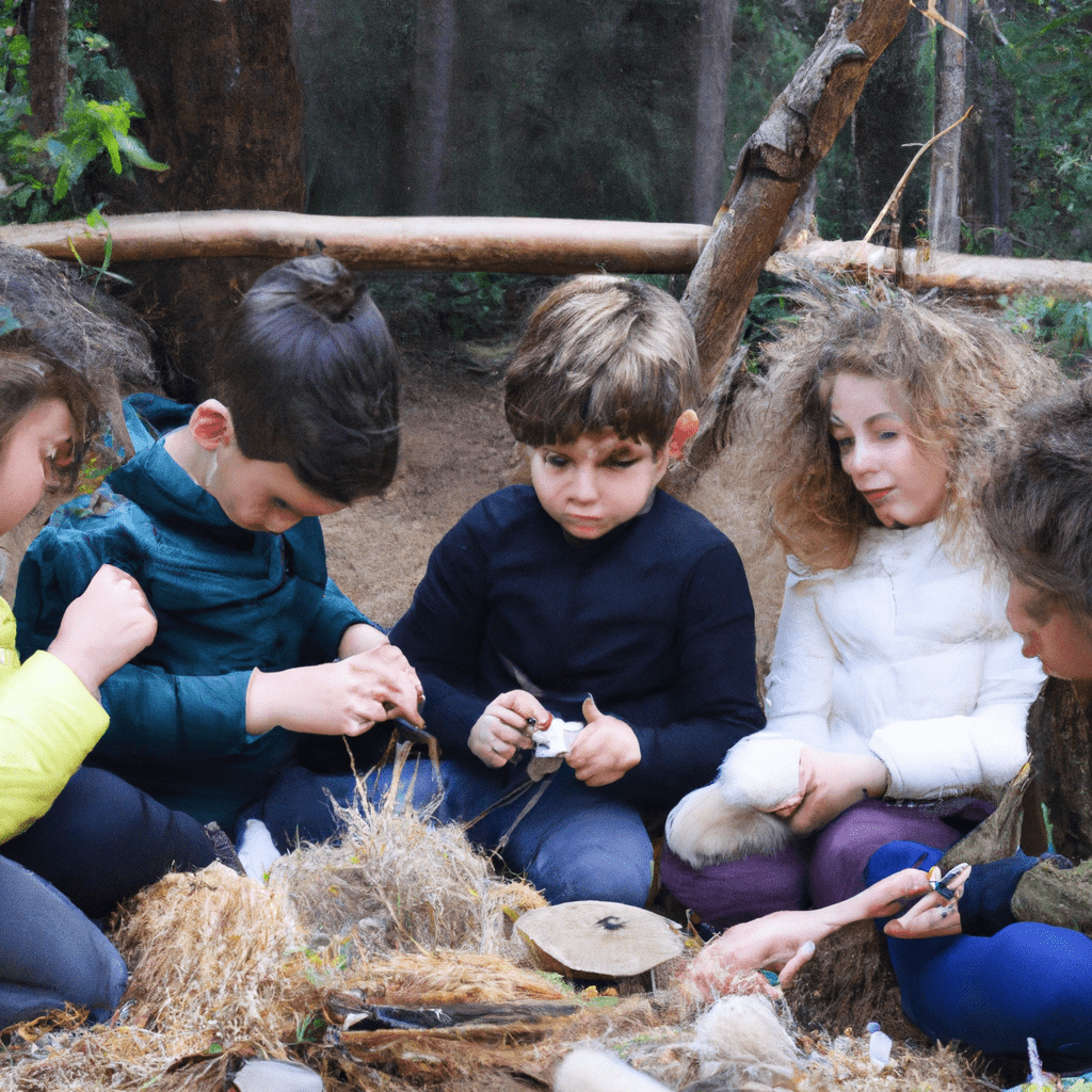5 - A group of children using natural materials to explore and learn in an outdoor Montessori setting. Nikon D750, 50mm f/1.8. No text.. Sigma 85 mm f/1.4. No text.