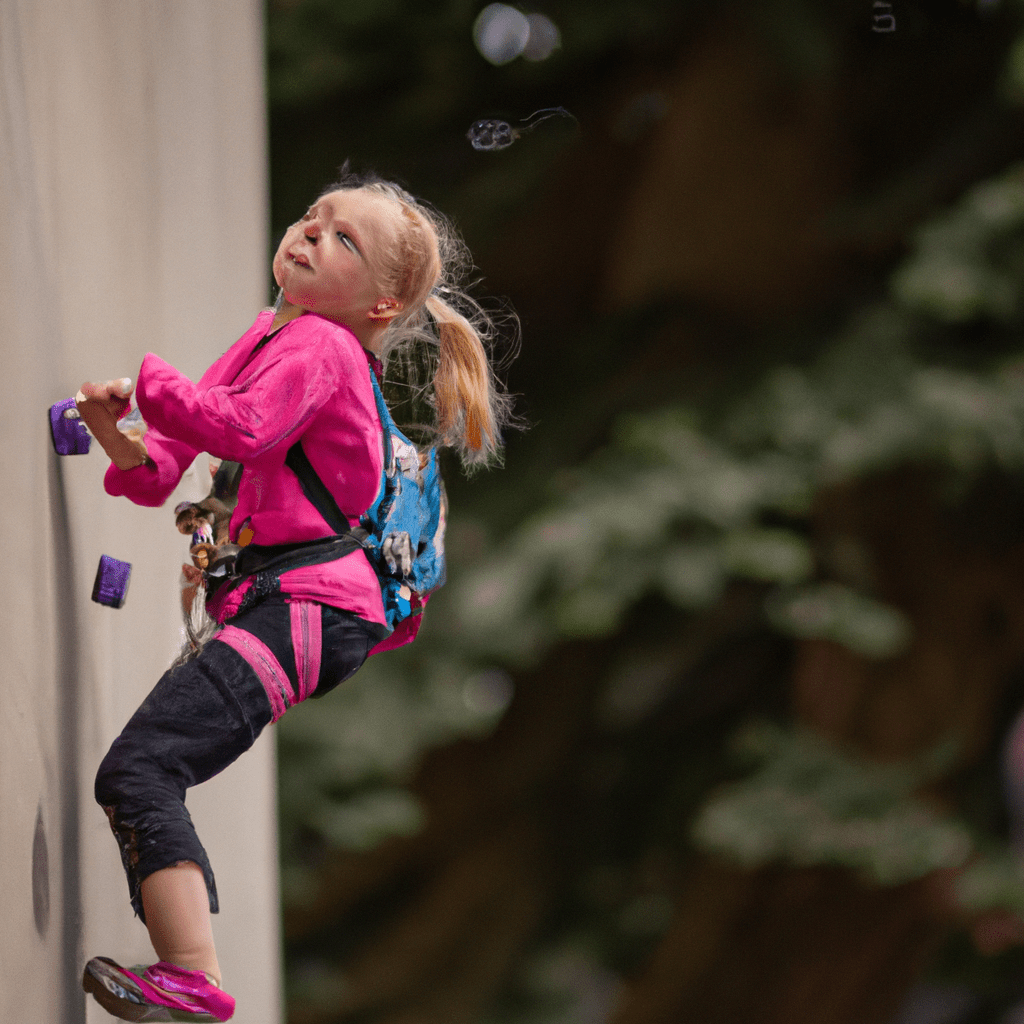 2 - [Dítě v lezeckém centru s pohodlným oblečením a vhodnou obuví]. Capturing the joy of climbing with comfortable clothing and appropriate footwear.. Sigma 85 mm f/1.4. No text.