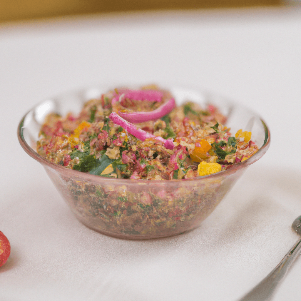 A photo of colorful quinoa salad with various vegetables, a nutritious and immune-boosting option for a quick and healthy dinner for children. Sigma 85 mm f/1.4. No text.. Sigma 85 mm f/1.4. No text.