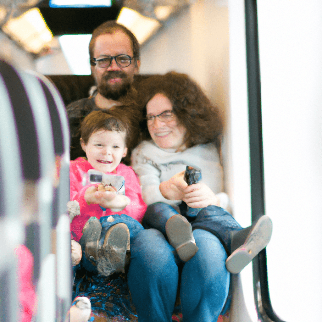 2 - [A family enjoying a comfortable train ride with their children.]. Nikon 50 mm f/1.8. No text.. Sigma 85 mm f/1.4. No text.