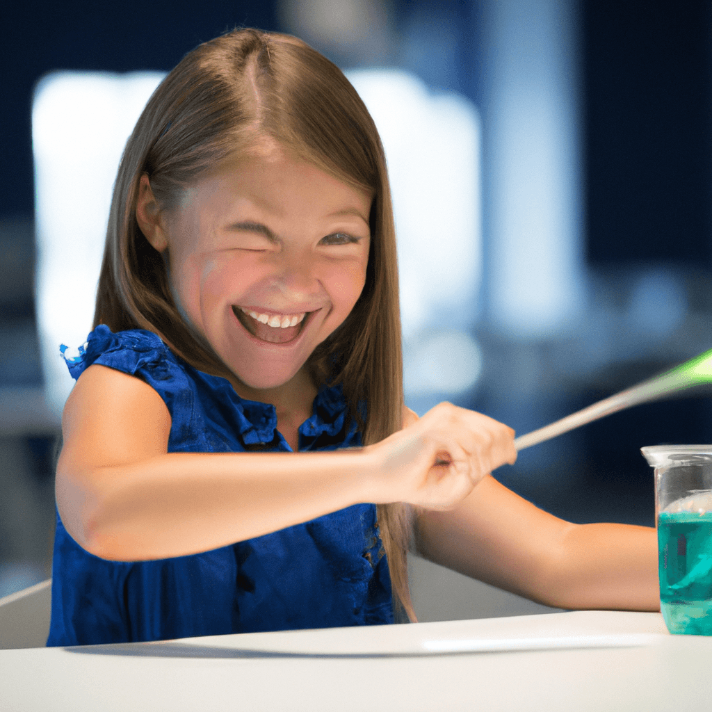 A child with a beaming smile conducting a hands-on science experiment at a science center. Unleashing their curiosity and igniting a love for learning. Sigma 85 mm f/1.4. No text.. Sigma 85 mm f/1.4. No text.