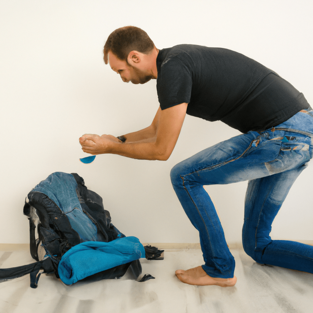[Man packing travel backpack efficiently]. Sigma 85 mm f/1.4. No text.
