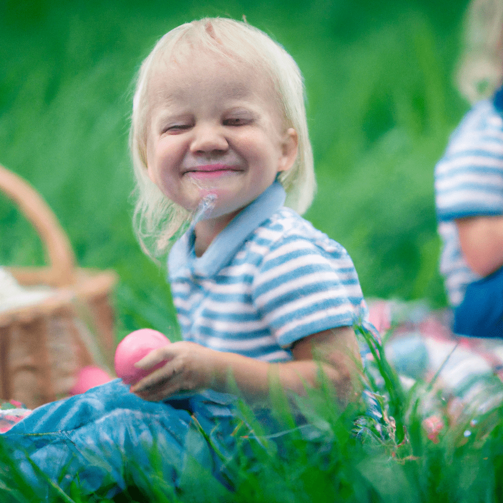 [Dokument zobrazuje rodinný piknik na dětské farmě, kde si všichni užívají svačinu a pití na trávě.]. Sigma 85 mm f/1.4. No text.