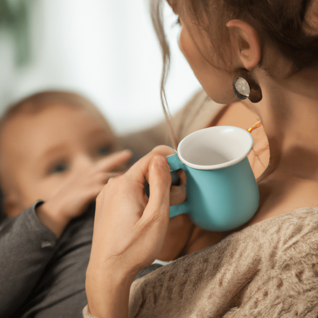A mother holding her baby while enjoying a warm cup of tea, highlighting the importance of alcohol-free alternatives for breastfeeding mothers. Sigma 85 mm f/1.4. No text.. Sigma 85 mm f/1.4. No text.