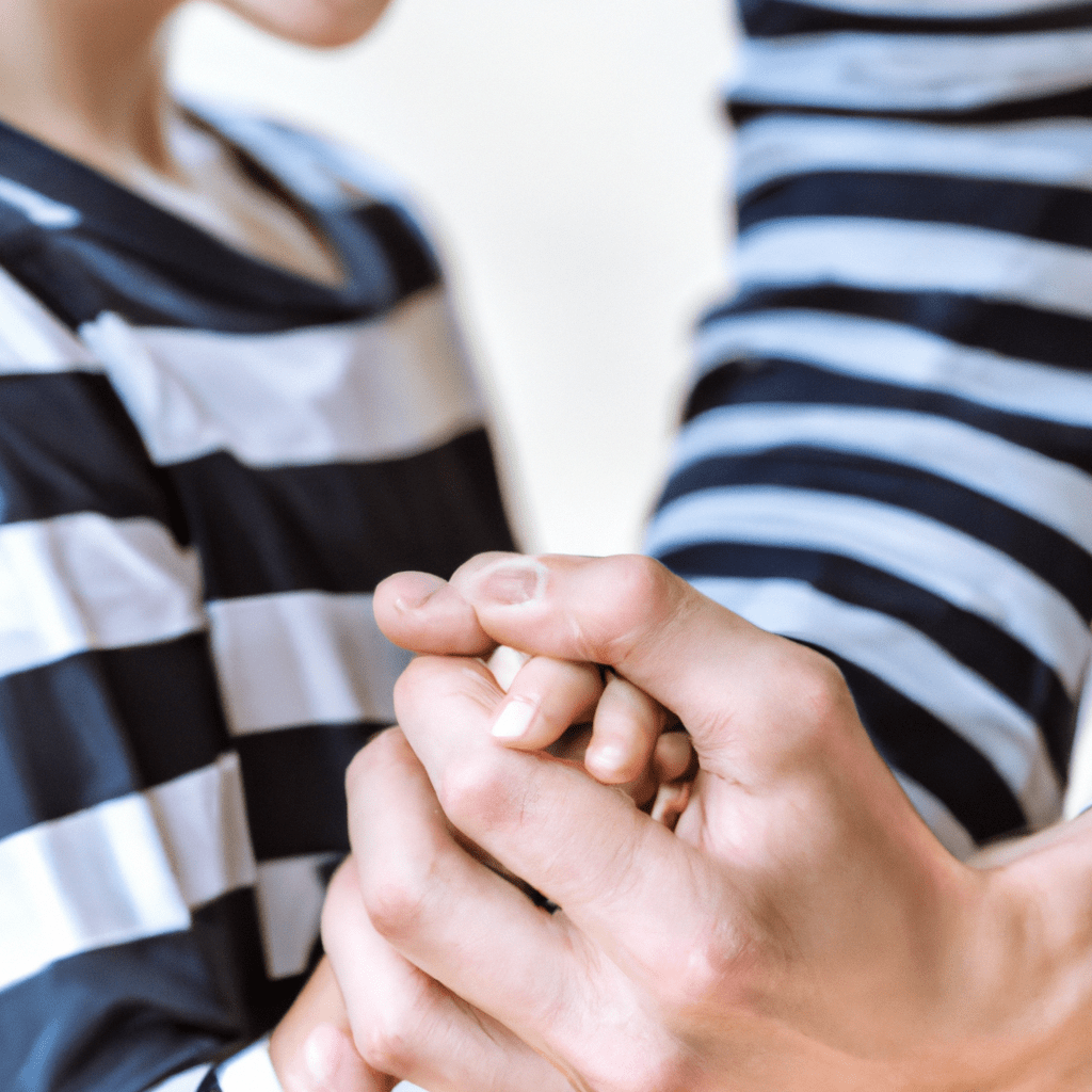 [A photo of a parent and child holding hands and smiling, symbolizing the bond created through positive discipline]. Sigma 85 mm f/1.4. No text.