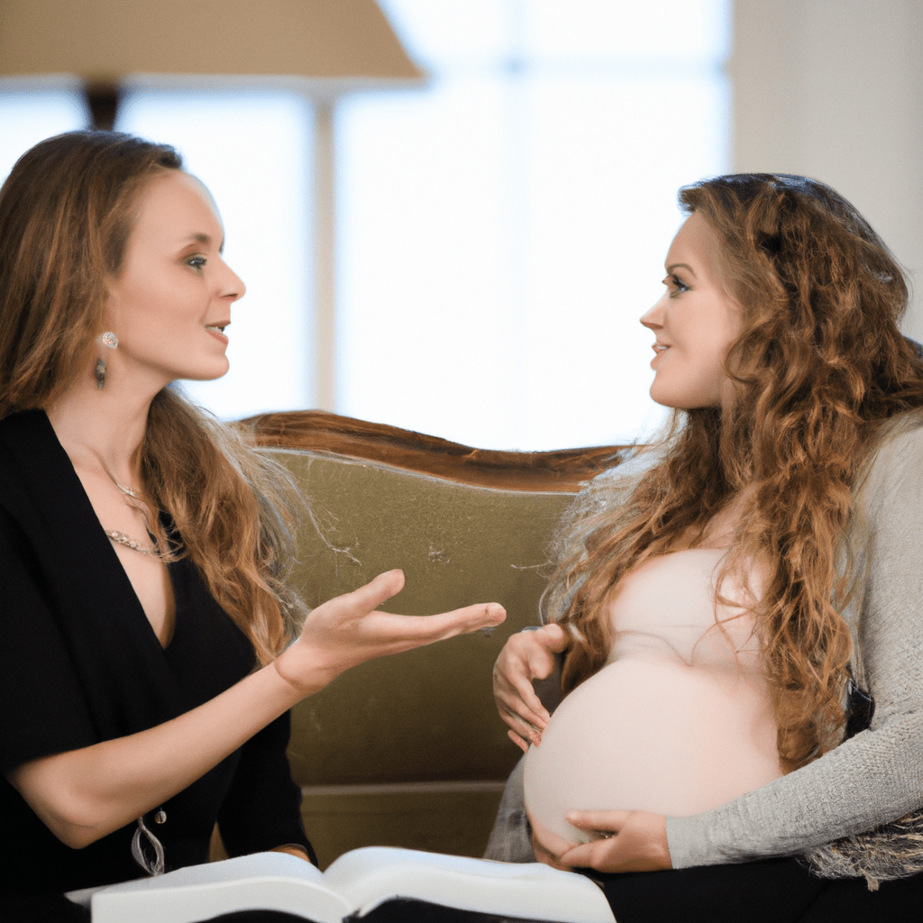 A pregnant woman discussing her rights and benefits with a legal advisor.. Sigma 85 mm f/1.4. No text.