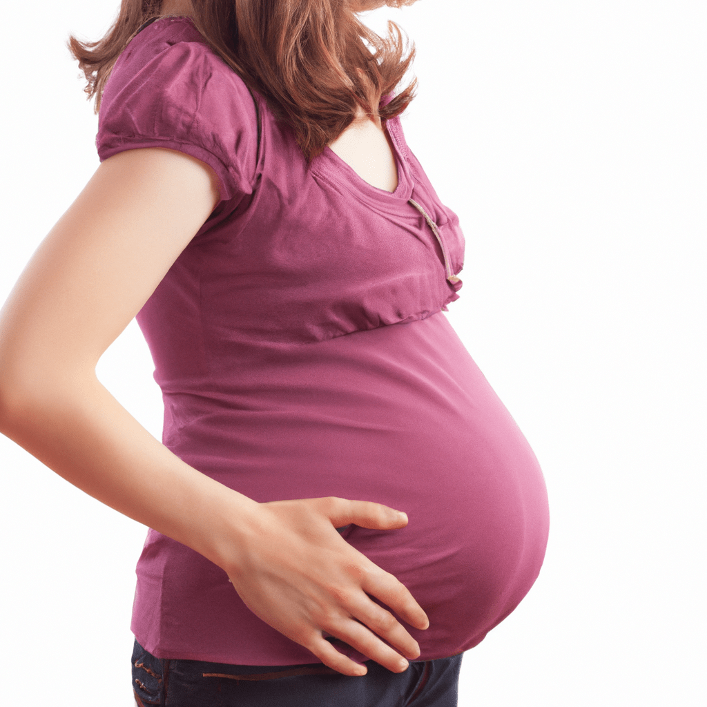 [An image of a pregnant woman holding her lower back in discomfort]. Sigma 85 mm f/1.4. No text.