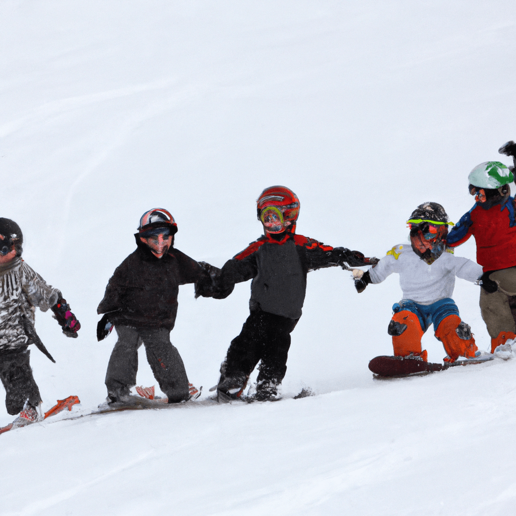 2 - [A group of children skiing and snowboarding down a snowy slope with big smiles on their faces]. Canon 70-200mm f/2.8. No text.. Sigma 85 mm f/1.4. No text.