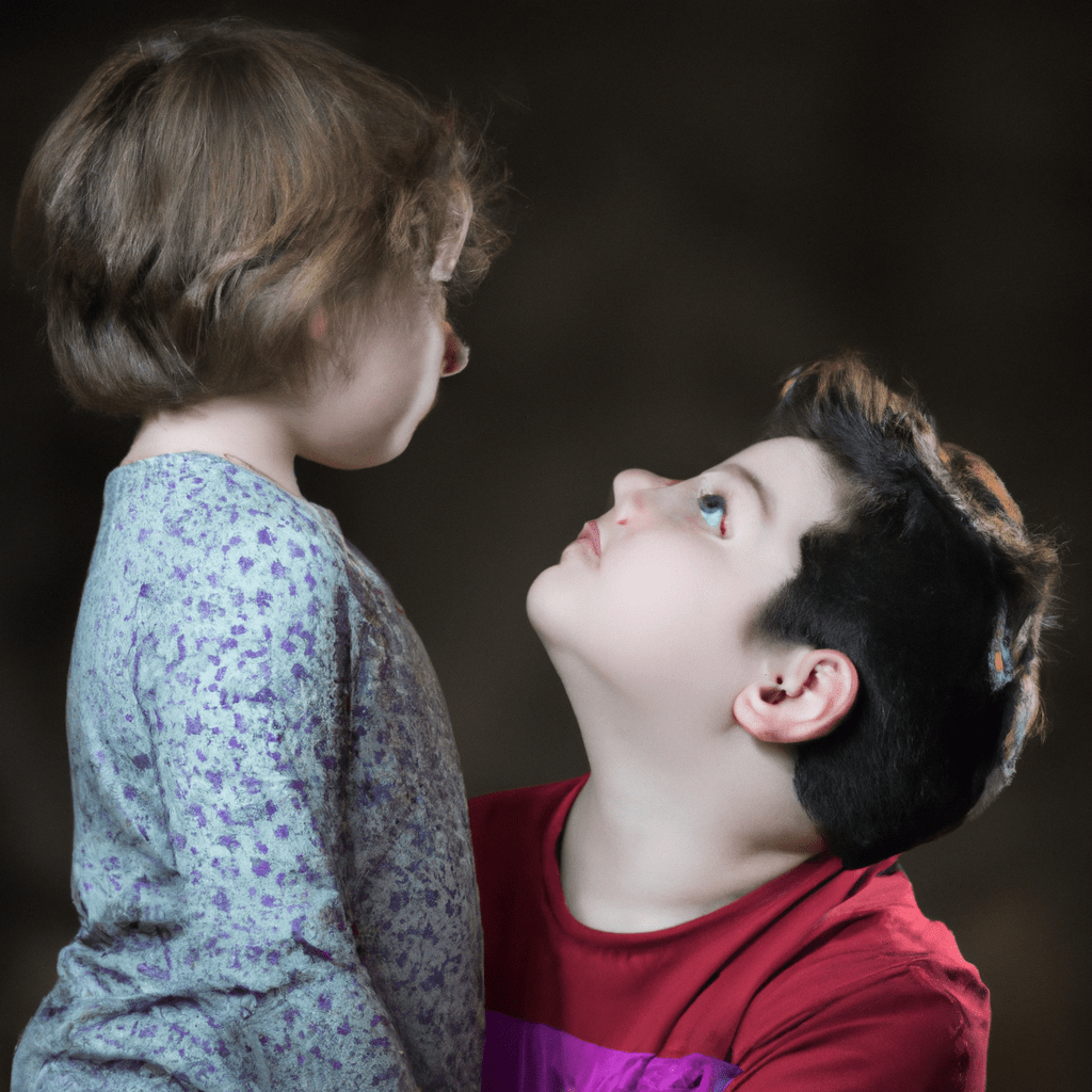 2 - [Younger sibling looking up to older sibling, seeking guidance]. Canon 50 mm f/1.8. A picture capturing the bond and mentorship between siblings.. Sigma 85 mm f/1.4. No text.