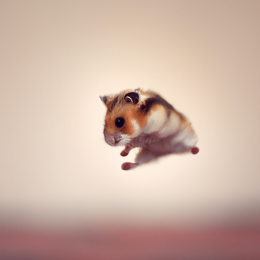 A tiny hamster with supernatural abilities, defying gravity as it leaps through the air. [Witness the extraordinary power of a hamster with superhuman agility as it effortlessly defies gravity.] Canon 50 mm f/1.8. No text.. Sigma 85 mm f/1.4. No text.