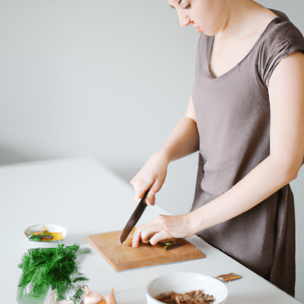 [Image: Woman preparing healthy meal with fresh herbs and spices]. Sigma 85 mm f/1.4. No text.