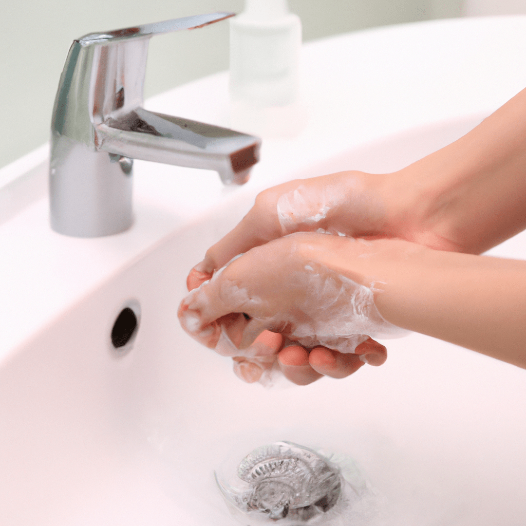 3 - [A close-up image of a woman washing her hands with soap in a bathroom sink]. Canon EF 24-70mm f/2.8. No text.. Sigma 85 mm f/1.4. No text.