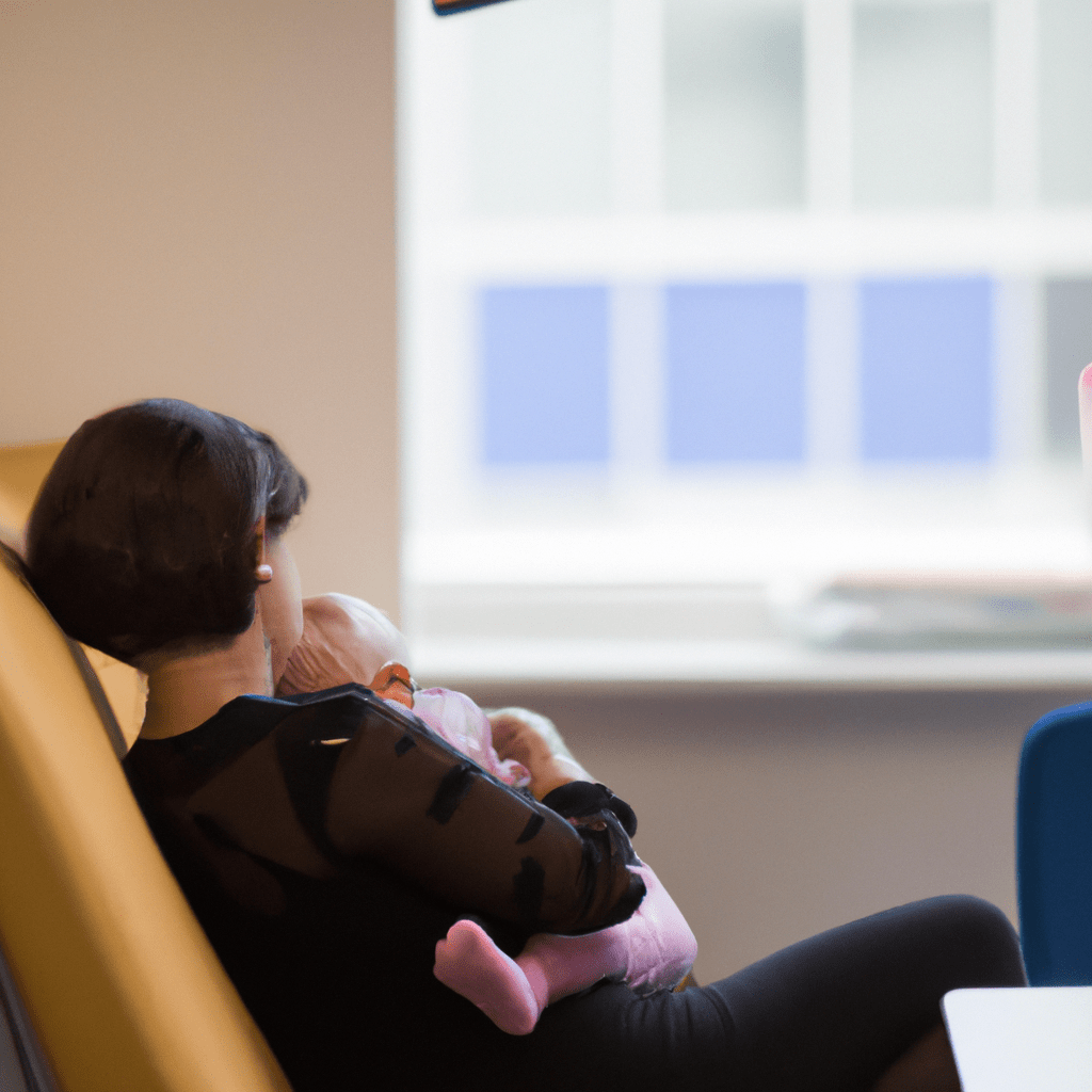 A photo of a mother peacefully breastfeeding her baby in a comfortable and private space at her workplace, supported by the Law on Breastfeeding Breaks.. Sigma 85 mm f/1.4. No text.
