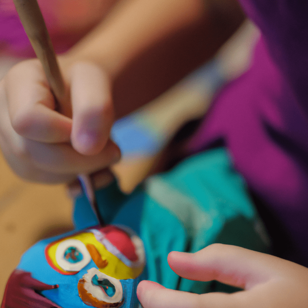 2 - A photo of a child painting and decorating a puppet, expressing their creativity and bringing it to life.. Sigma 85 mm f/1.4. No text.