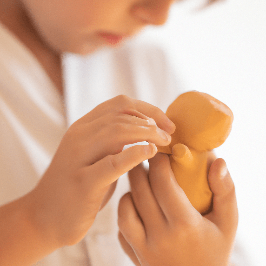 A photo of a child carefully cleaning and protecting their clay model, demonstrating the importance of proper care and maintenance. Sigma 85 mm f/1.4. No text.. Sigma 85 mm f/1.4. No text.