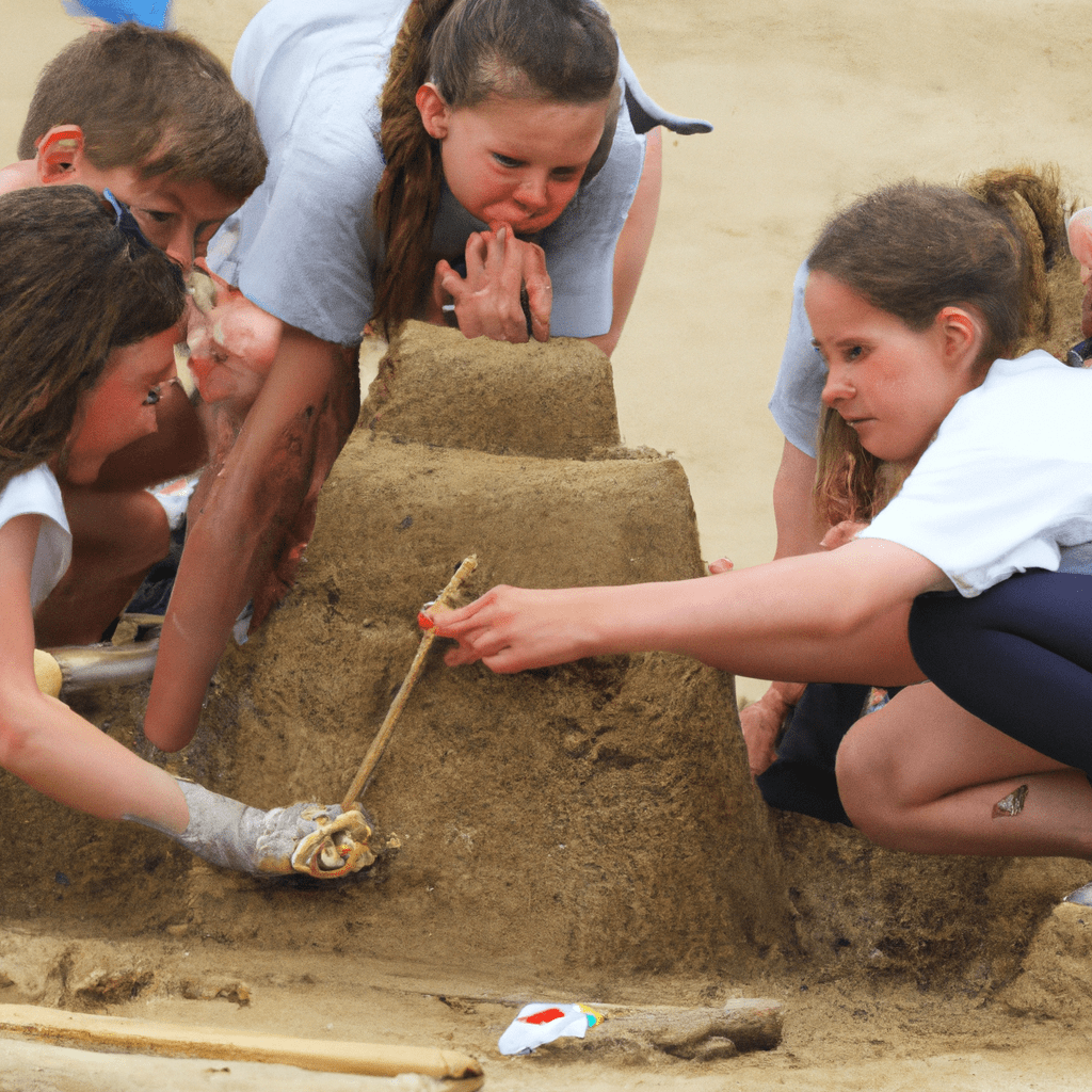 5 - A photo of children enthusiastically participating in a sandcastle building competition, showcasing their creativity and teamwork. Nikon 70-200 mm f/2.8. No text.. Sigma 85 mm f/1.4. No text.