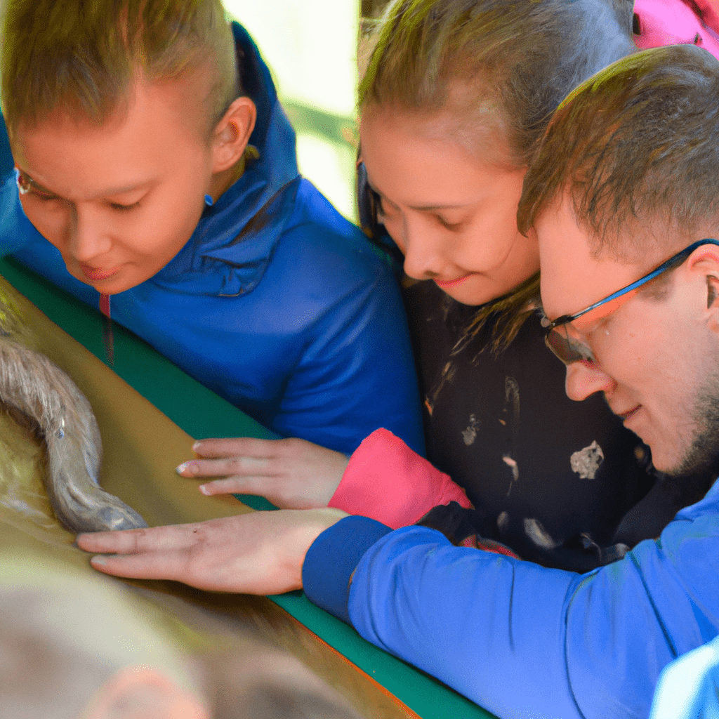 A photo of children learning about wildlife conservation at Zoopark Chomutov. Nikon 50 mm f/1.8 lens. No text.. Sigma 85 mm f/1.4. No text.