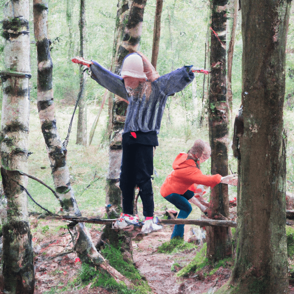 3 - A photo of children balancing and exploring natural walkways in the forest, enhancing their physical coordination and sensory perception. Sigma 85 mm f/1.4. No text.. Sigma 85 mm f/1.4. No text.