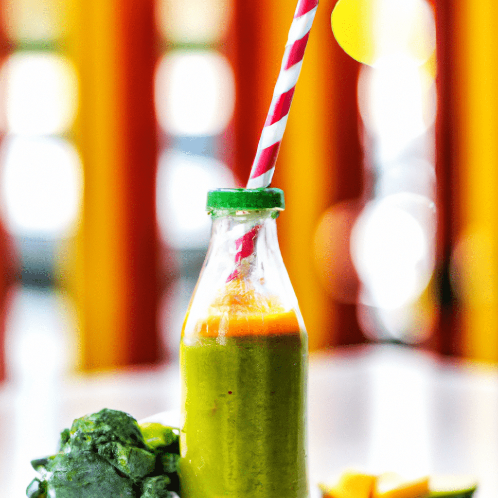 [Photo: A colorful and refreshing smoothie filled with fruits and vegetables, a perfect way to nourish your little ones.]. Sigma 85 mm f/1.4. No text.
