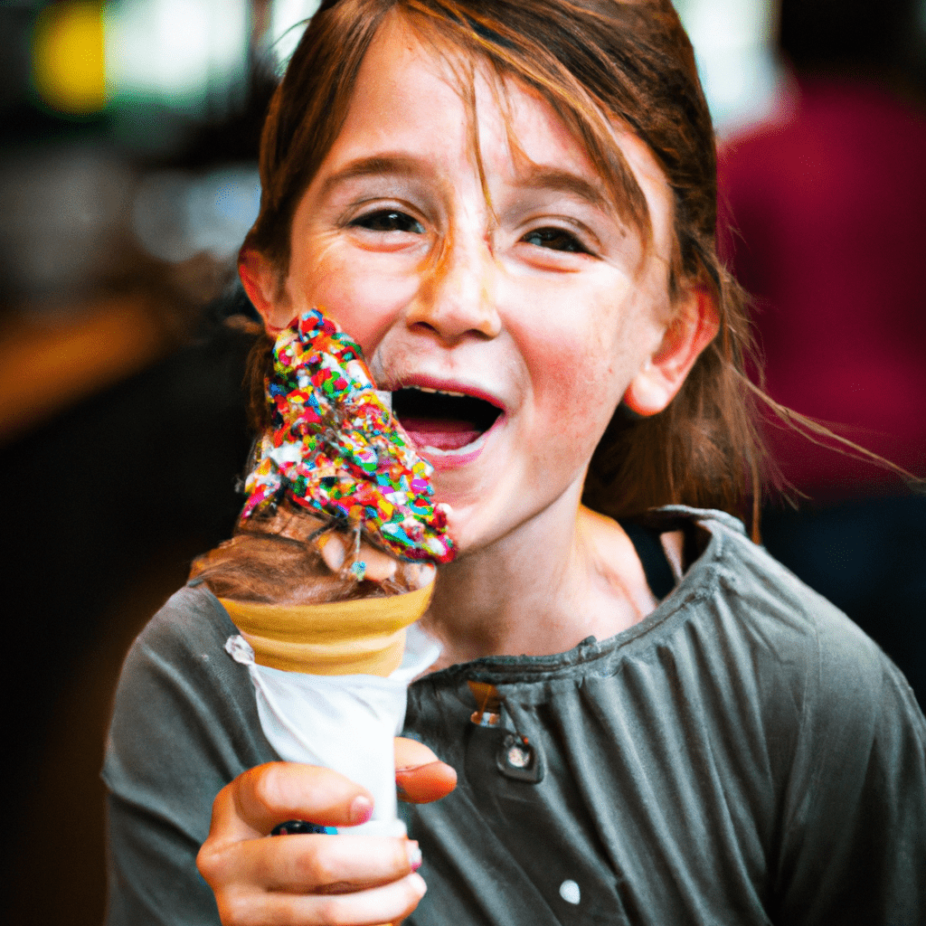 [Image: A child delightedly enjoying a chocolate ice cream cone with a mountain of sprinkles on top.]. Canon 35 mm f/1.4. No text.. Sigma 85 mm f/1.4. No text.