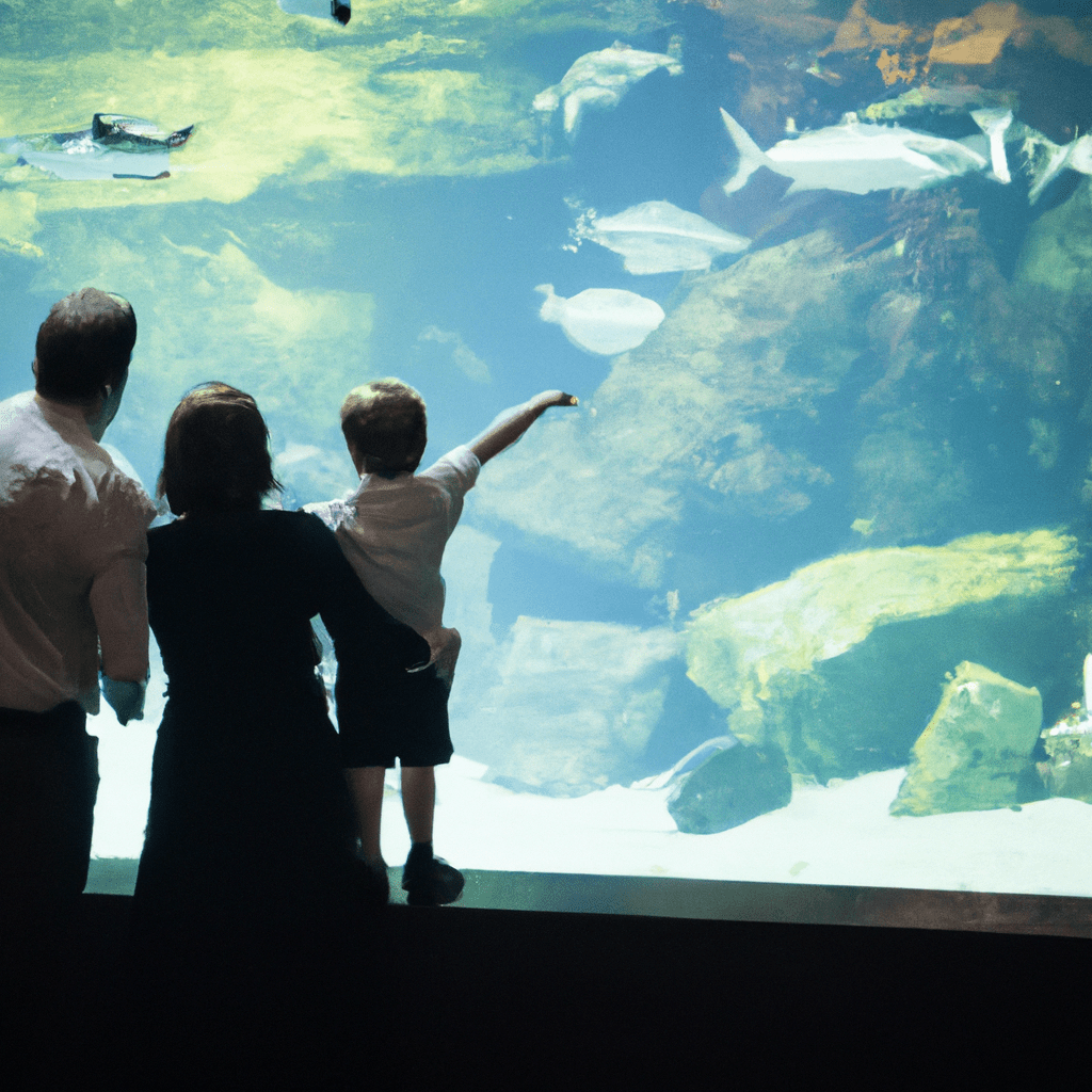 2 - A picture of a family enjoying a peaceful and educational visit to the aquarium during off-peak hours. Canon 50 mm f/1.8. No text.. Sigma 85 mm f/1.4. No text.
