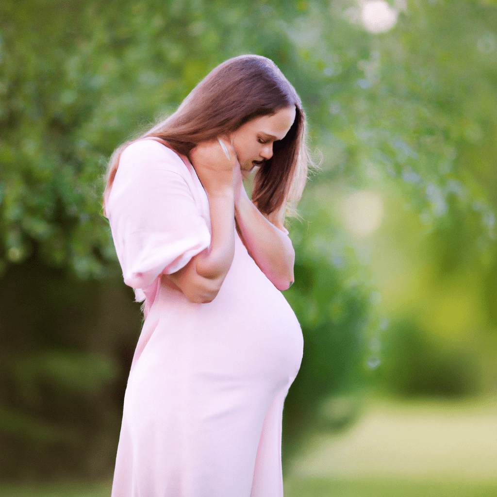 [An expecting mother gently caresses her baby bump, surrounded by allergen-free environment.]. Sigma 85 mm f/1.4. No text.