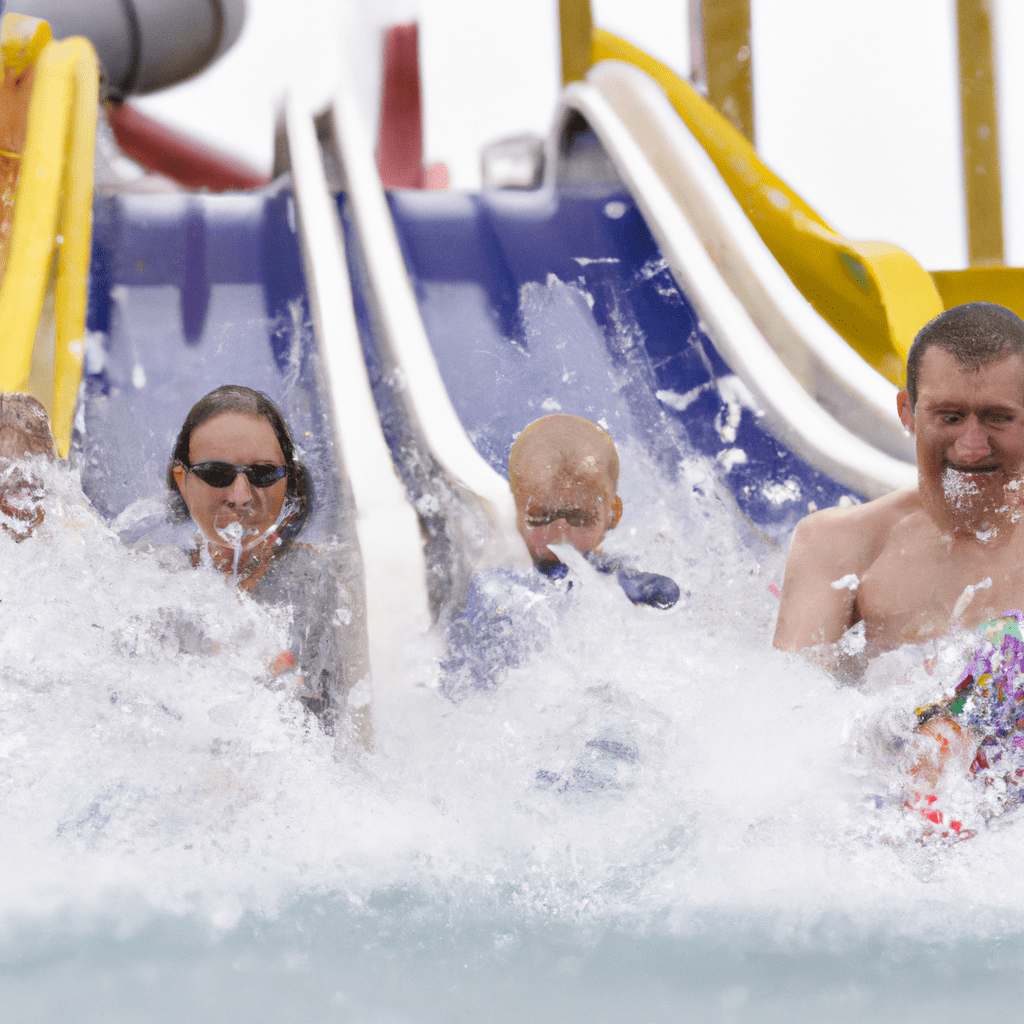 4 - [Family having a blast at an exciting water park in the Czech Republic]. Pure laughter and joy fill the air as they zoom down thrilling water slides and splash in the pools. Sigma 85 mm f/1.4. No text.. Sigma 85 mm f/1.4. No text.