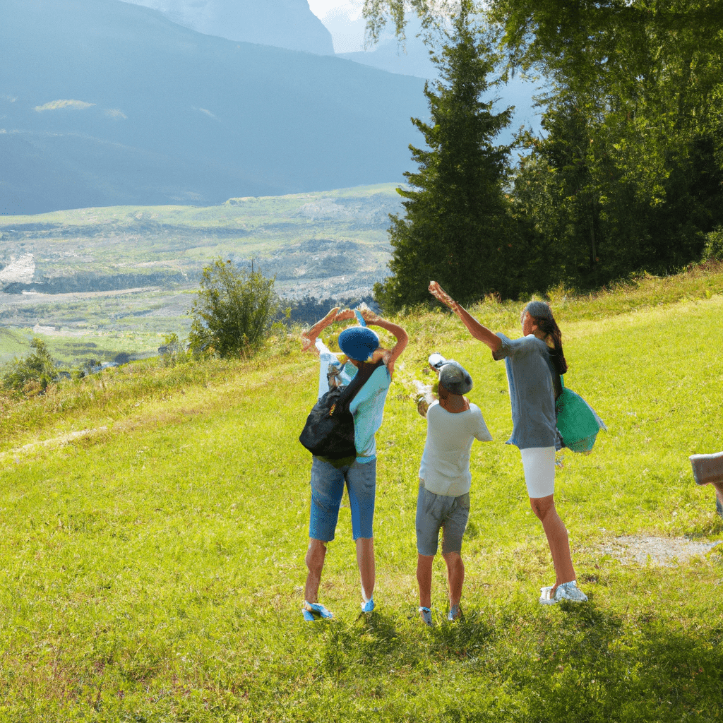 [Family enjoying outdoor activities in mountainous landscape.]. Sigma 85 mm f/1.4. No text.
