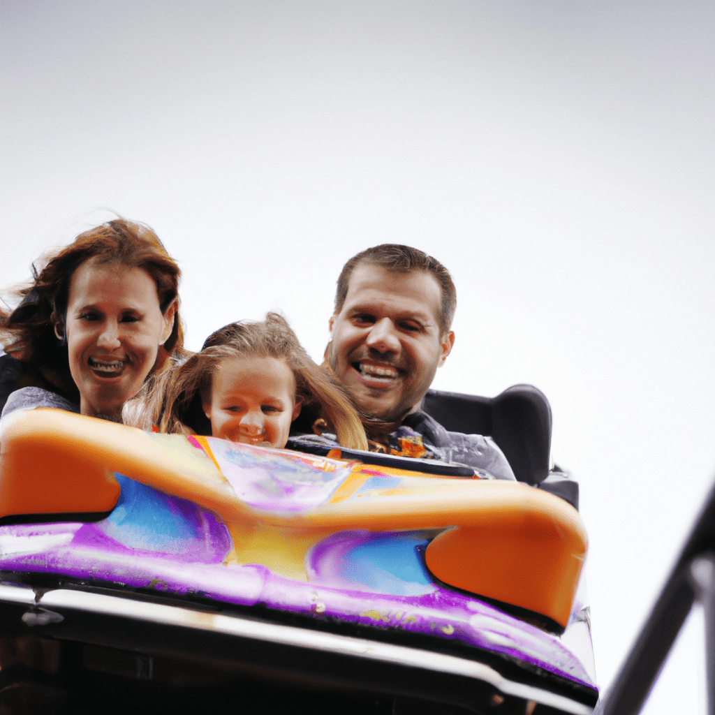 2 - [Family enjoying a thrilling roller coaster ride at a fun amusement park in the Czech Republic]. Bright smiles and excitement fill the air as they experience unforgettable moments together.. Sigma 85 mm f/1.4. No text.