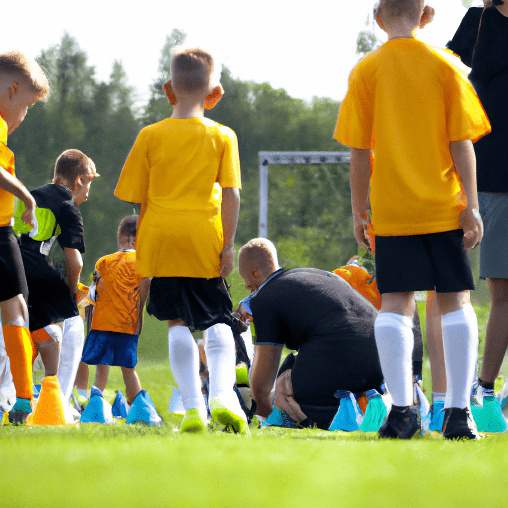 [Football Training Camp: Kids learning new skills, techniques, and tactics from professional coaches on modern equipped pitches.]. Sigma 85 mm f/1.4. No text.