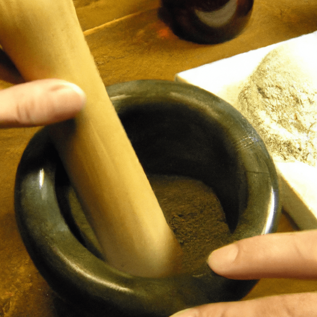 4 - [Photo: Hand grinding natural pigments with mortar and pestle] 