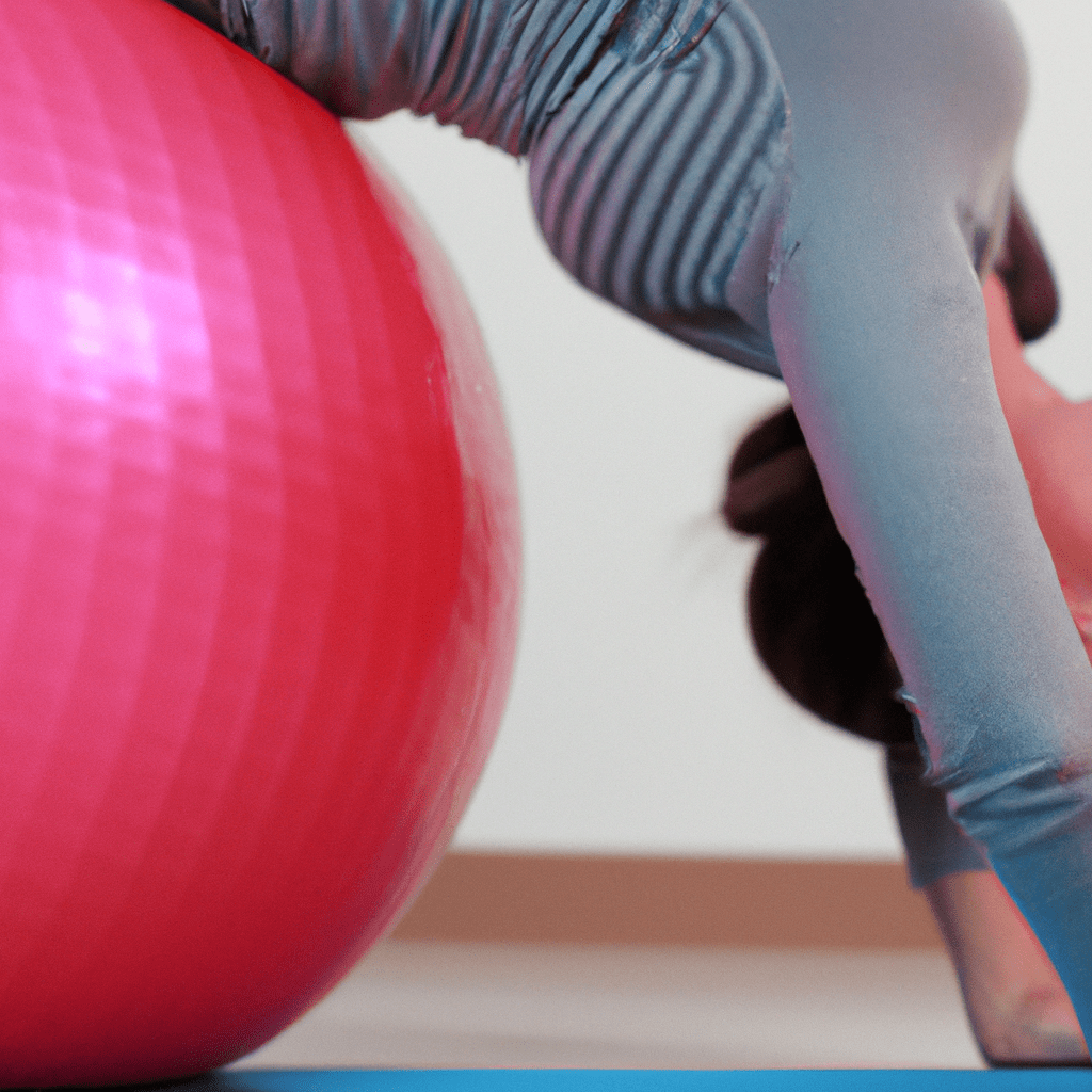 2 - [photo] A pregnant woman using a stability ball to strengthen her pelvic floor muscles. Canon 50 mm f/1.8. No text.. Sigma 85 mm f/1.4. No text.