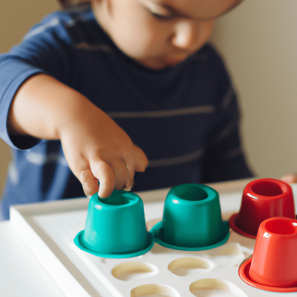 A picture of a child playing with Montessori toys, stimulating their senses and fine motor skills.. Sigma 85 mm f/1.4. No text.