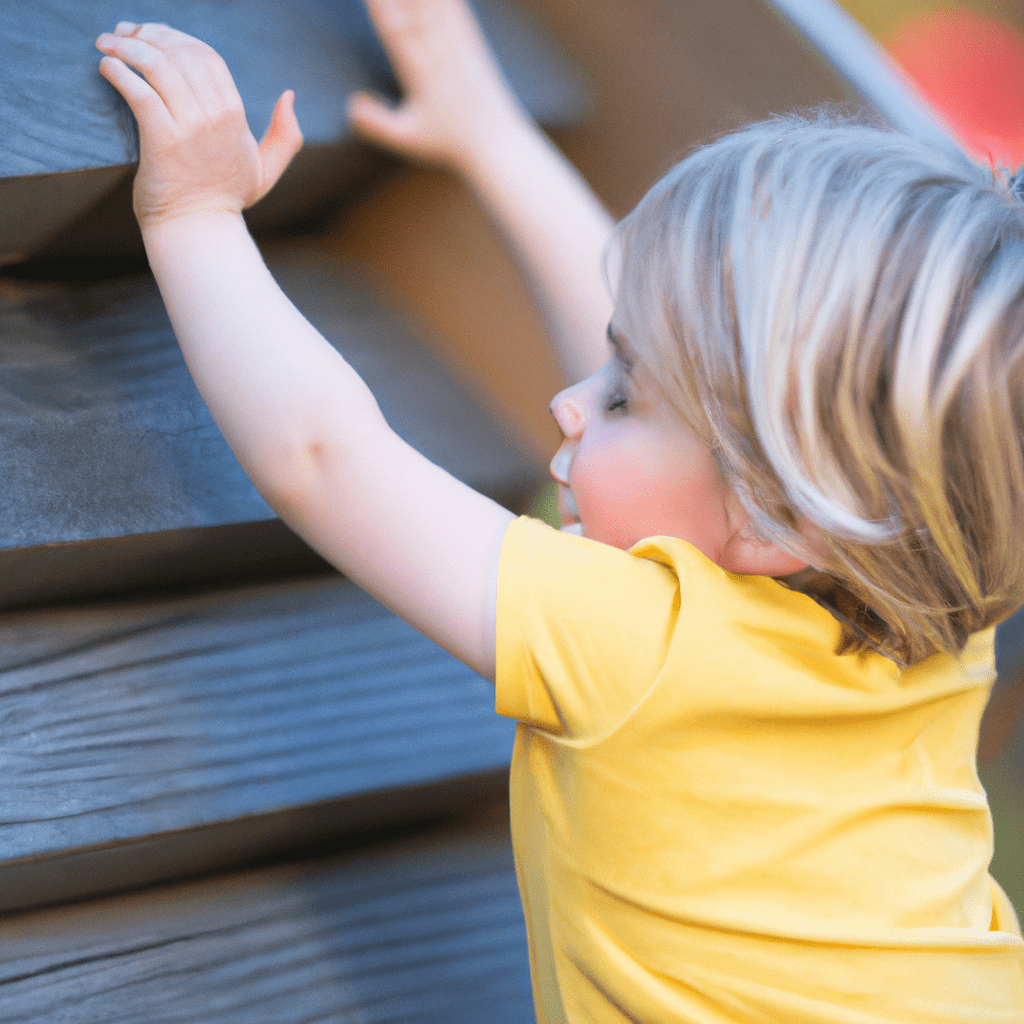 A child playing on a wooden climber, enhancing their physical and creative development. Sigma 85 mm f/1.4. No text.. Sigma 85 mm f/1.4. No text.