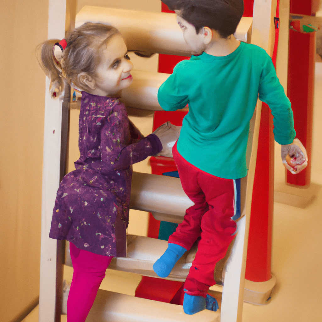 2 - [Children playing together on a Montessori climber, fostering social interaction and cooperation.].. Sigma 85 mm f/1.4. No text.