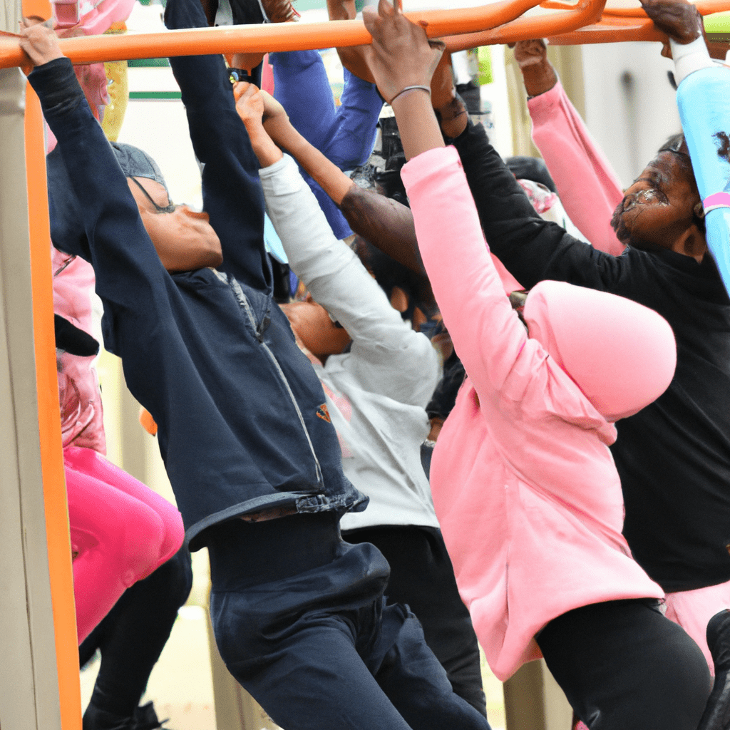 A group of children exercising and strengthening their muscles on a competitive playground. Nikon D750. No text. Sigma 85 mm f/1.4. No text.. Sigma 85 mm f/1.4. No text.