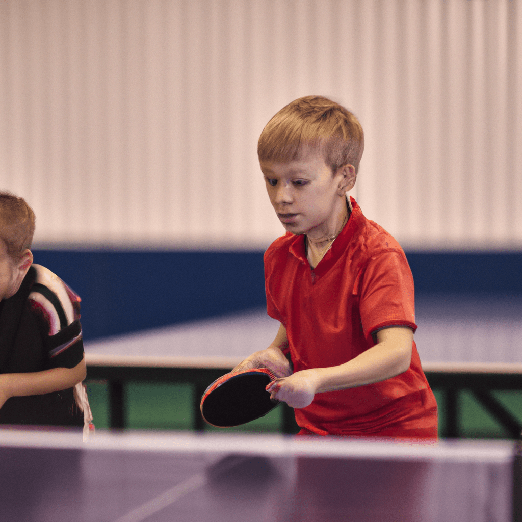 2 - Children playing a friendly game of table tennis in a vibrant indoor sports center. Nikon D750. No text. Sigma 85 mm f/1.4. No text.. Sigma 85 mm f/1.4. No text.
