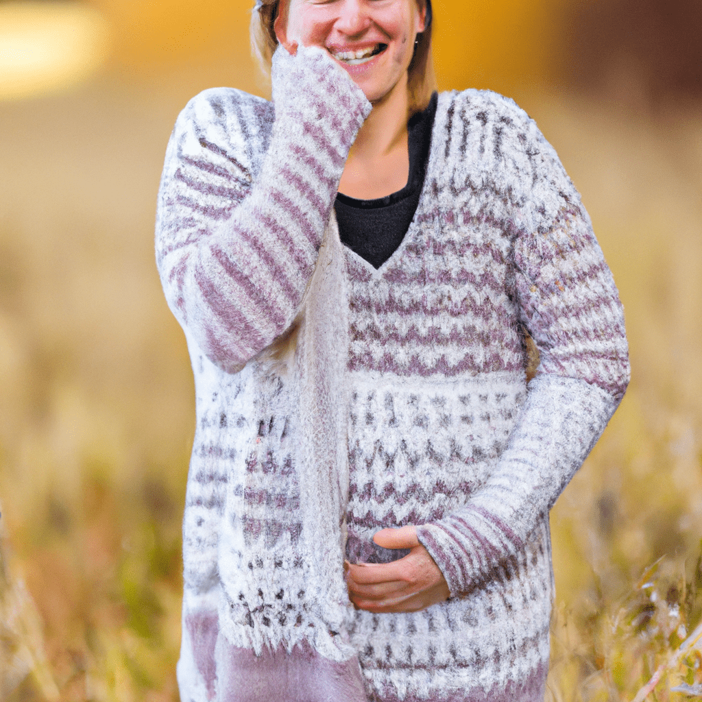 A photograph of a pregnant woman holding her belly with a mix of joy and worry on her face.. Sigma 85 mm f/1.4. No text.