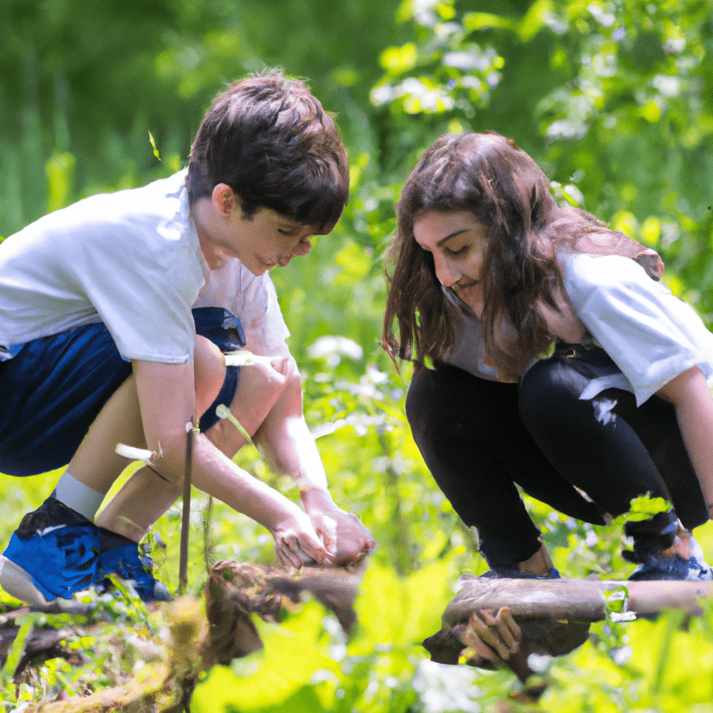 Children playing treasure hunt and nature games, exploring the outdoors with joy and curiosity. Encourage outdoor adventures with activities enhancing natural curiosity and respect for nature.. Sigma 85 mm f/1.4. No text.